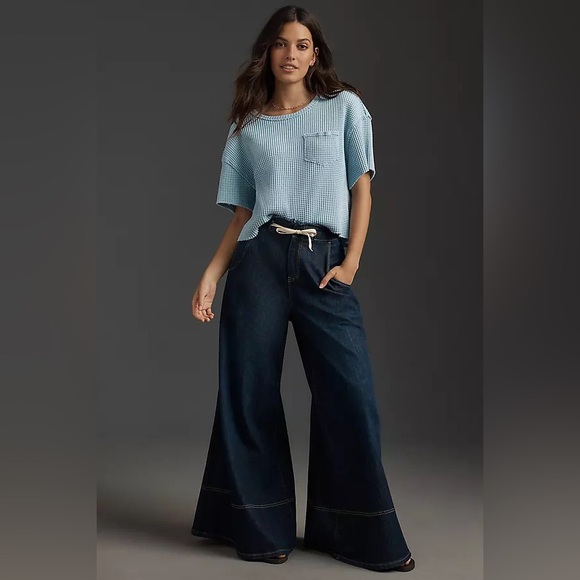 NWOT Anthropologie Pilcro Short-Sleeve Waffle Tee - Sky Blue - Picture 2 of 7